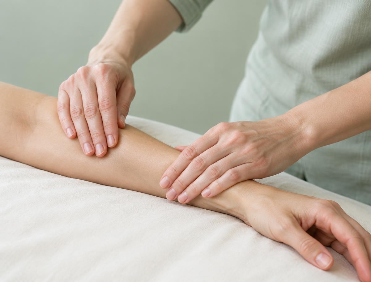 Illustratives Motiv einer sanften manuellen Lymphdrainage am Arm